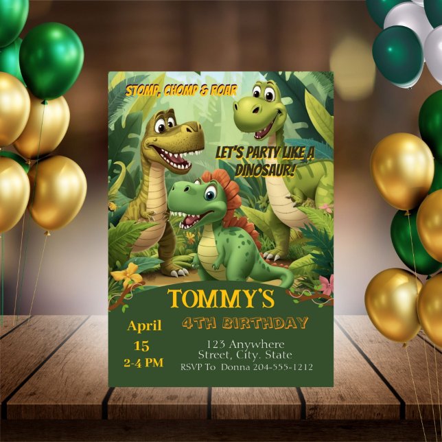Convites Editable Dinosaur Birthday Invitation Template (Criador carregado)