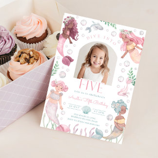 Convites Editable Dive Into Five Mermaid Invitation
