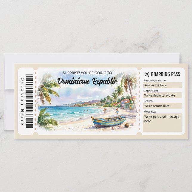 Convites Editable Dominican Republic Trip Boarding Pass (Frente)