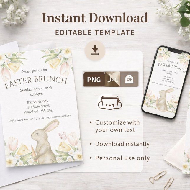 Convites Editable Easter Brunch Invitation Instant Download (Criador carregado)