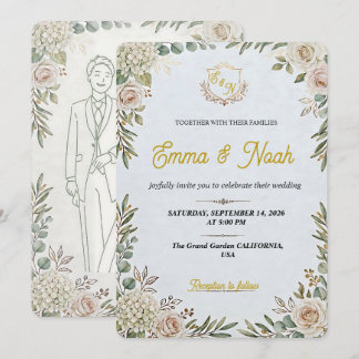 Convites Editable Elegant Sage Gold Wedding Invitation