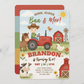 Convites Editable Farm Animals Birthday 