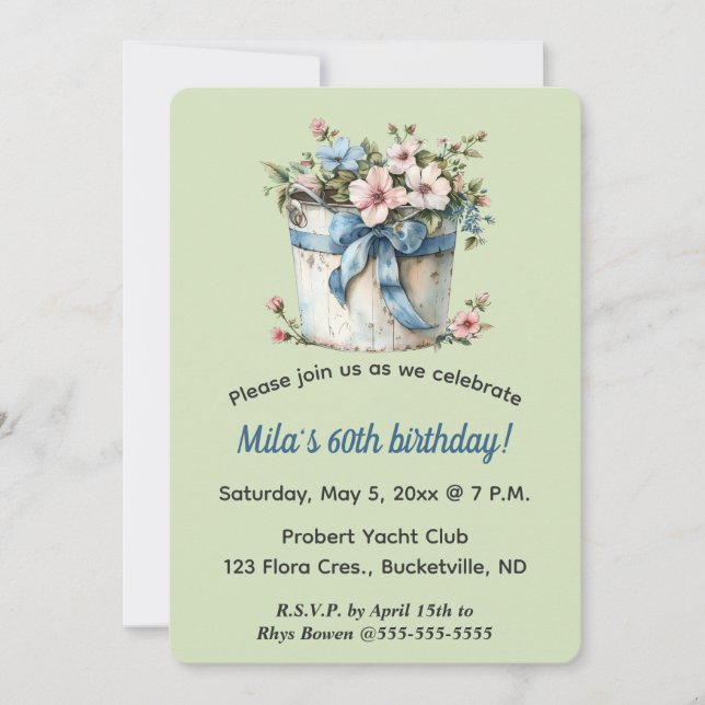 Convites Editable Flowers in a Bucket  (Frente)