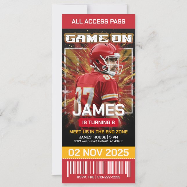 Convites Editable Football Ticket Birthday Invitation  (Frente)