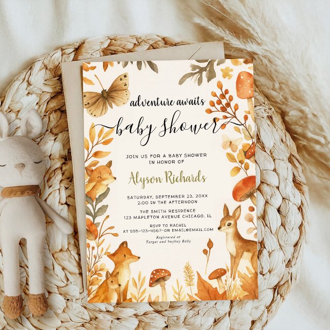 Convites Editable Gender Neutral Fall Woodland Baby Shower (Criador carregado)