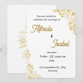 Convites Editable Gold Floral Wedding Invitation Template