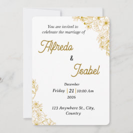 Convites Editable Gold Floral Wedding Invitation Template