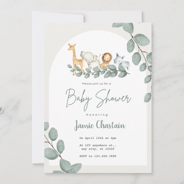 Convites Editable Greenery Baby Shower Invitation for Boy  (Frente)