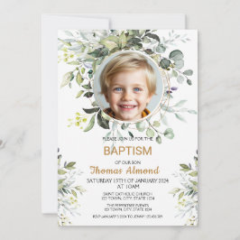 Convites Editable Greenery Photo Baptism Invitation Boy