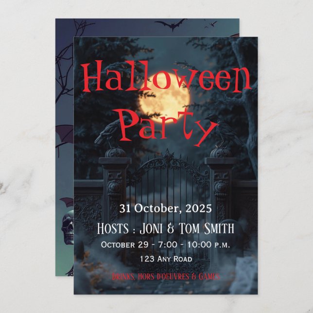 Convites Editable Haunted Gate Halloween Party Invitation  (Frente/Verso)
