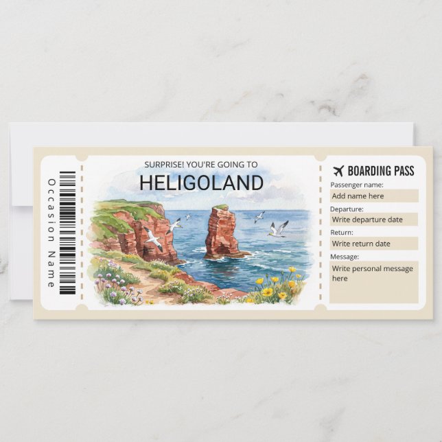 Convites Editable Heligoland Trip Boarding Pass Ticket (Frente)