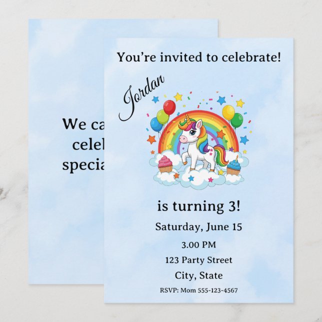 Convites Editable Kids Birthday Invitation  (Frente/Verso)