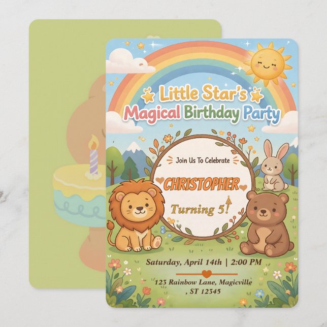 Convites Editable Magical Forest Animals Birthday Invite (Frente/Verso)