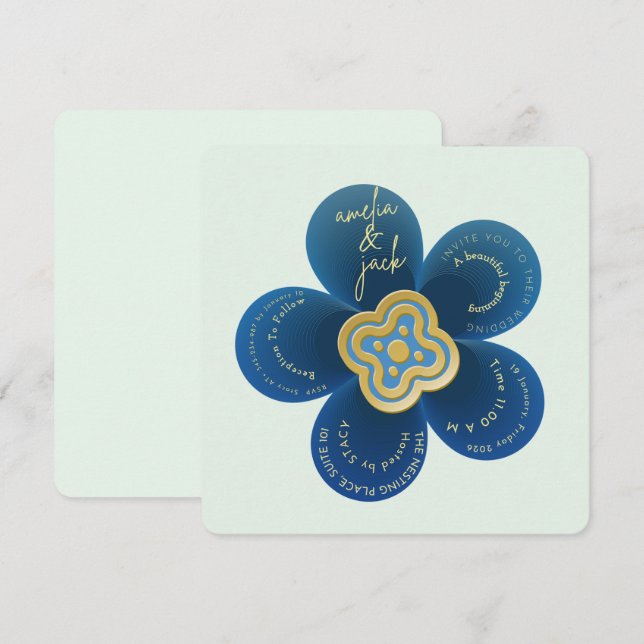 Convites Editable Minimalist Flower Wedding Invite | Custom (Frente/Verso)