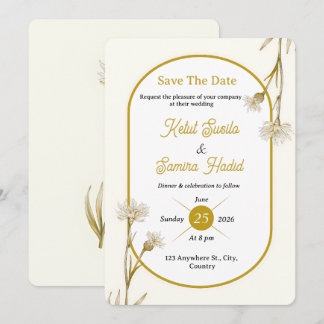 Convites Editable Minimalist Gold Botanical Wedding Invite