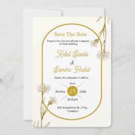 Convites Editable Minimalist Gold Botanical Wedding Invite
