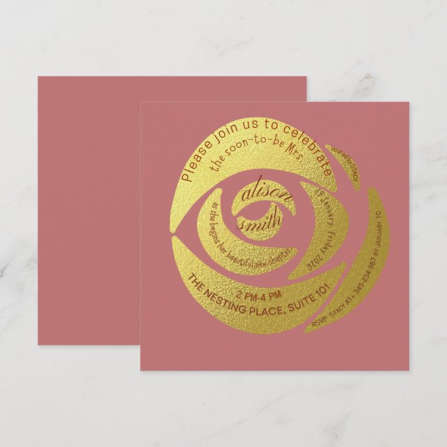 Convites Editable Modern Dusty Rose Bride to Be Party Invit (Frente/Verso)