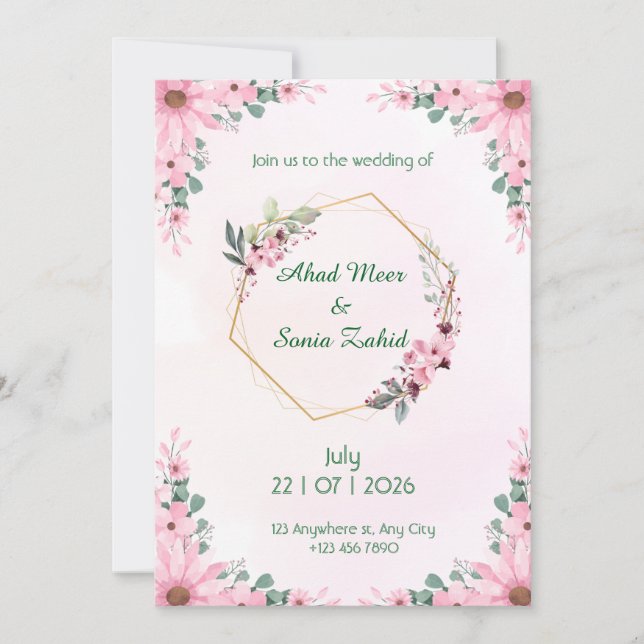 Convites Editable Muslim wedding invitation Floral  (Frente)
