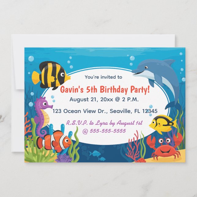 Convites Editable Ocean Creatures Birthday (Frente)