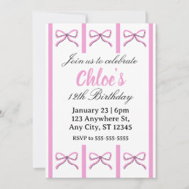 Convites Editable pink bow birthday invite