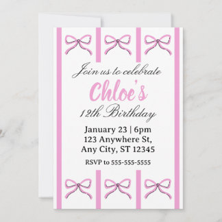 Convites Editable pink bow birthday invite