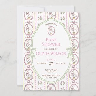Convites Editable Pink Goose Baby Shower Invitation 5x7