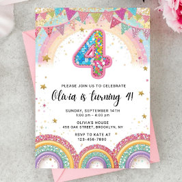 Convites Editable Rainbow Sequin 4th Birthday Invitation