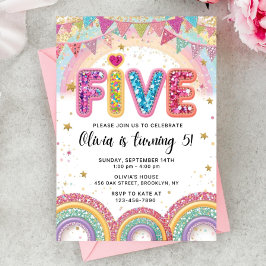 Convites Editable Rainbow Sequin 5th Birthday Invitation