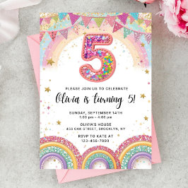 Convites Editable Rainbow Sequin 5th Birthday Invitation