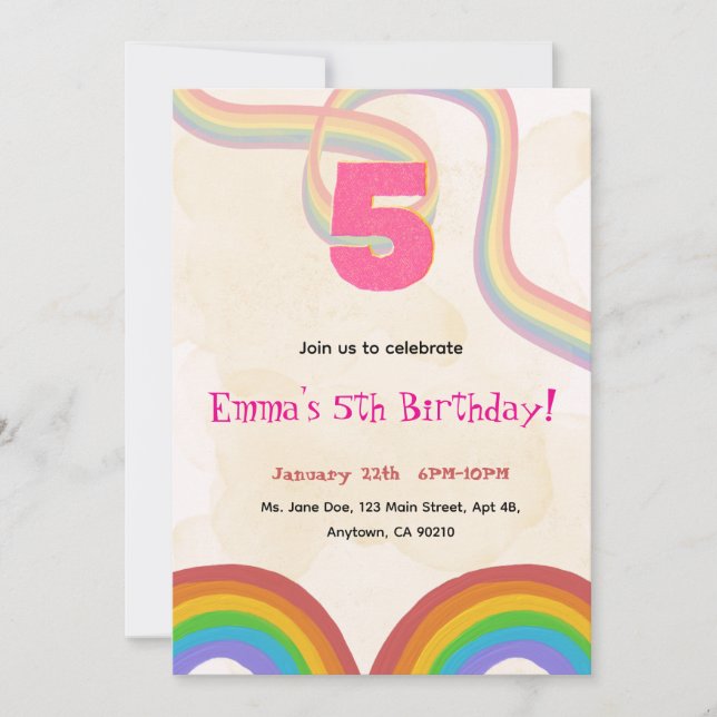 Convites Editable Rainbow Sequin 5th Birthday invitation (Frente)