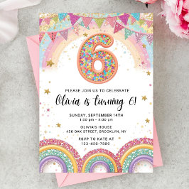 Convites Editable Rainbow Sequin 6th Birthday Invitation