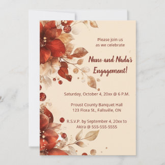 Convites Editable Red Autumn Flowers Engagement