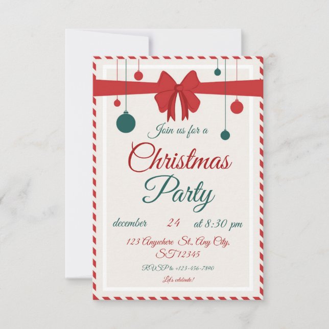 Convites Editable Red Bow Holiday Gathering Invitation  (Frente)
