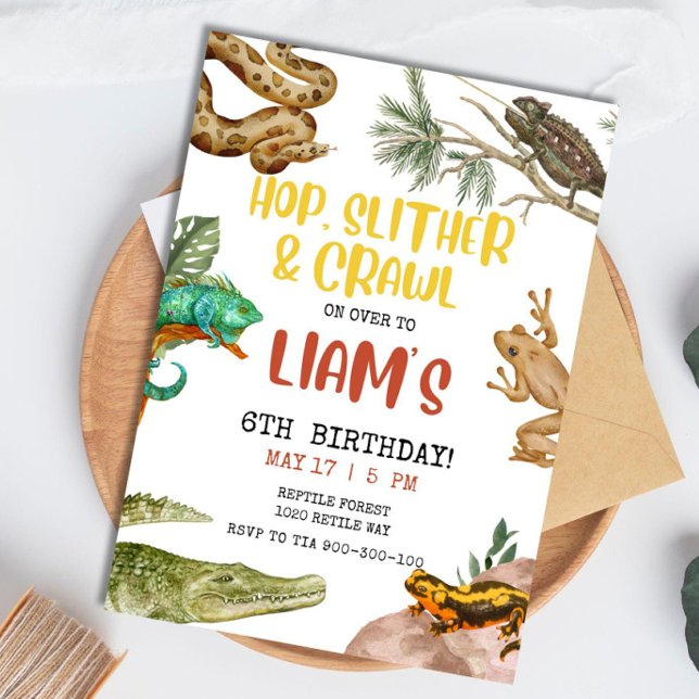 Convites EDITABLE Réptil Birthday Invitation Boy, Lizard (Criador carregado)