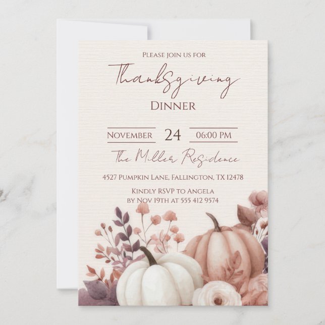 Convites Editable Rustic Autumn Thanksgiving Dinner Invitat (Frente)