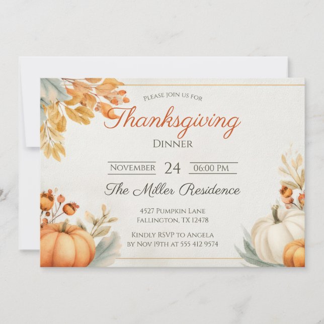 Convites Editable Rustic Autumn Thanksgiving Dinner Invitat (Frente)