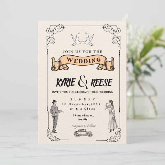 Convites Editable Rustic Wedding Invitation Set & RSVP Bund (Em pé/Frente)