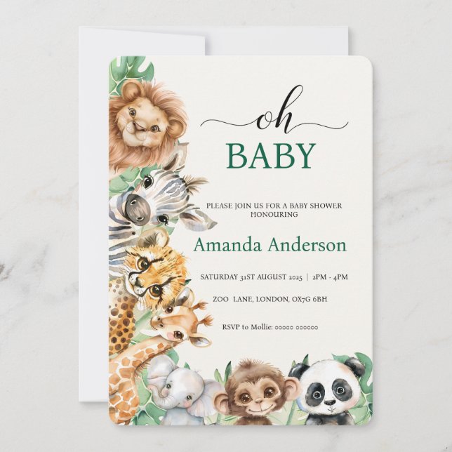 Convites Editable Safari Baby Shower Invitation Template (Frente)