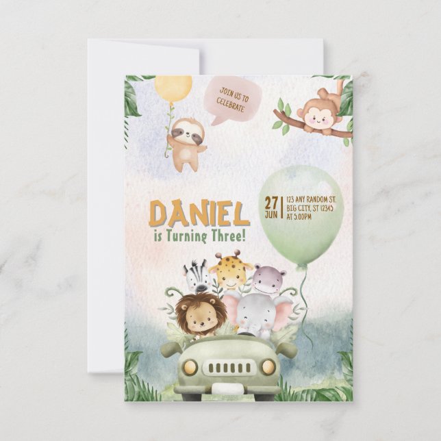 Convites Editable Safari Birthday Invitation (Frente)
