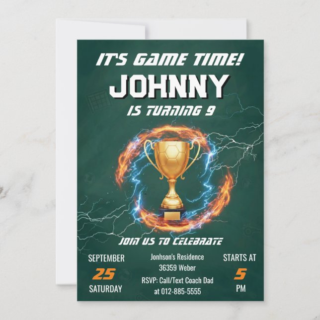 Convites Editable Soccer Birthday Party Invitation (Frente)