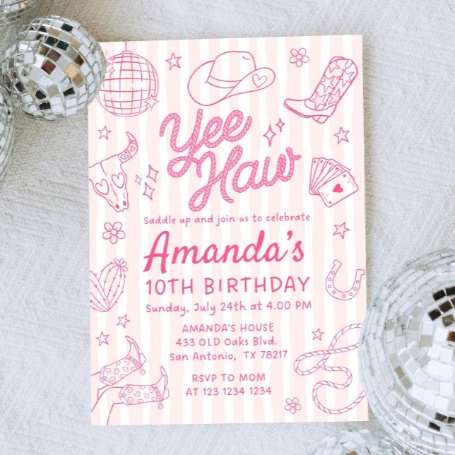 Convites Editable Space Cowgirl Birthday Invitation, Disco  (Criador carregado)