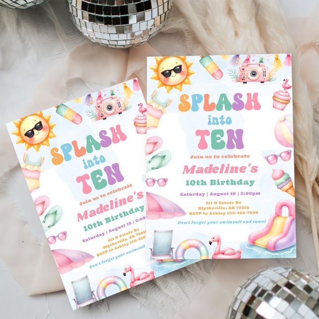 Convites Editable Summer Splash Into Ten Birthday Party  (Criador carregado)