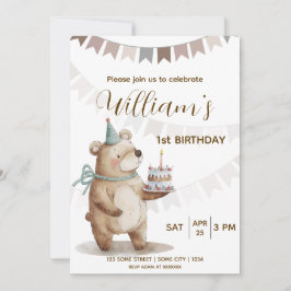 Convites Editable Teddy Bear First Birthday Invitation 