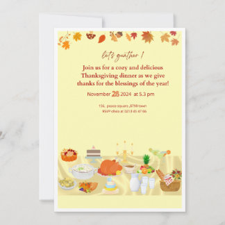 Convites editable thanksgiving dinner invitation card with 