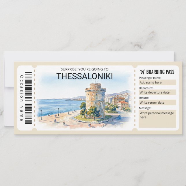 Convites Editable Thessaloniki Trip Boarding Pass Ticket (Frente)
