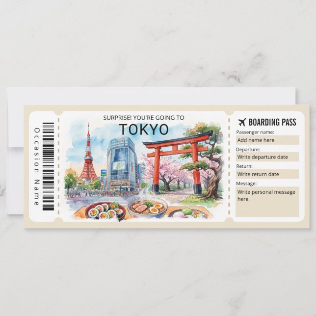 Convites Editable Tokyo Trip Boarding Pass Ticket (Frente)