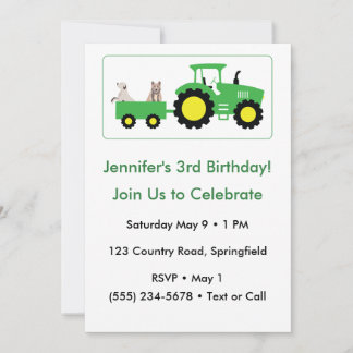 Convites Editable Tractor Farm Party Birthday Invitation