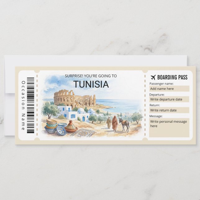 Convites Editable Tunisia Plane Boarding Pass Ticket (Frente)