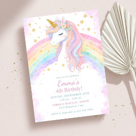 Convites Editable Unicorn Birthday Invitation | Pastel Rain