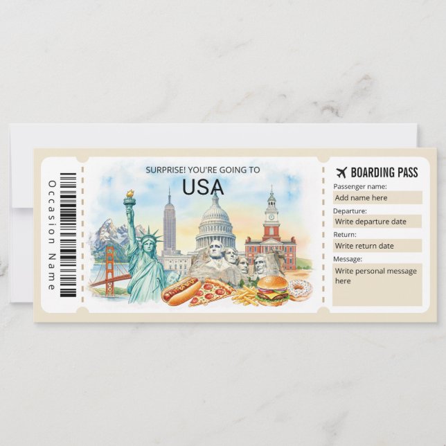 Convites Editable USA Trip Boarding Pass Ticket (Frente)